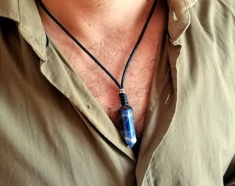 Sodalite Point Pendant Necklace for Men: Blue Stone Protection Jewelry