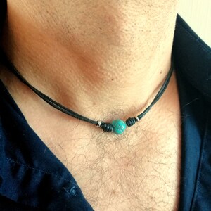 Turquoise Stone Necklace: Unisex Surf Choker, Stainless Steel Clasp