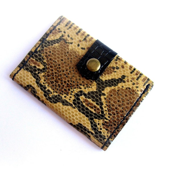 Porte cartes de crédit, portefeuille cuir python, porte-monnaie poche, peau de serpent, cadeau en cuir