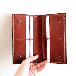 Cartera larga cuero hombre, cartera plegable marrón, regalo Navidad para él, cartera plegable larga cuero genuino, cartera a presión para él