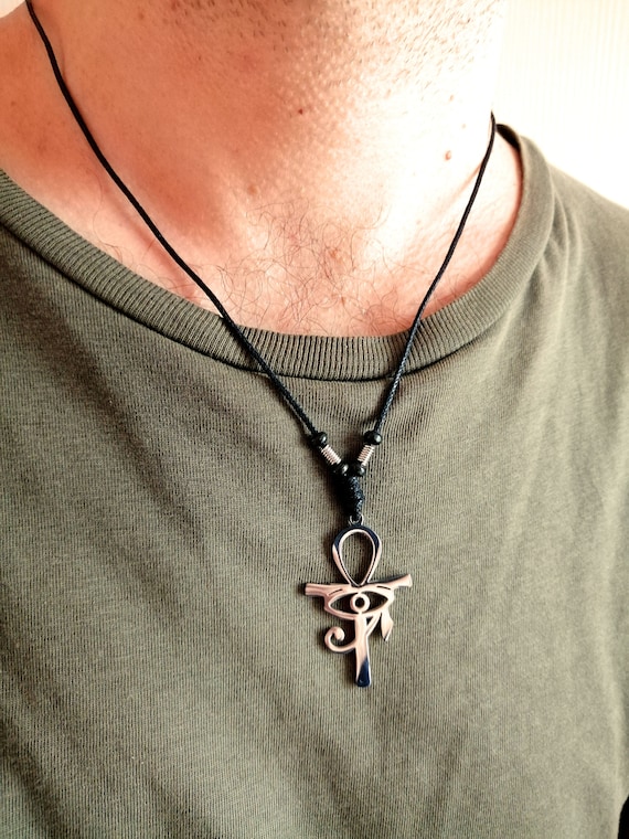Collana da uomo con ciondolo egiziano Ankh croce occhio retrò gioielli in acciaio inox catena uomo, Acciaio inossidabile Collana da uomo con ciondolo egiziano Ankh croce occhio retrò gioielli in acciaio inox catena uomo, Acciaio inossidabile