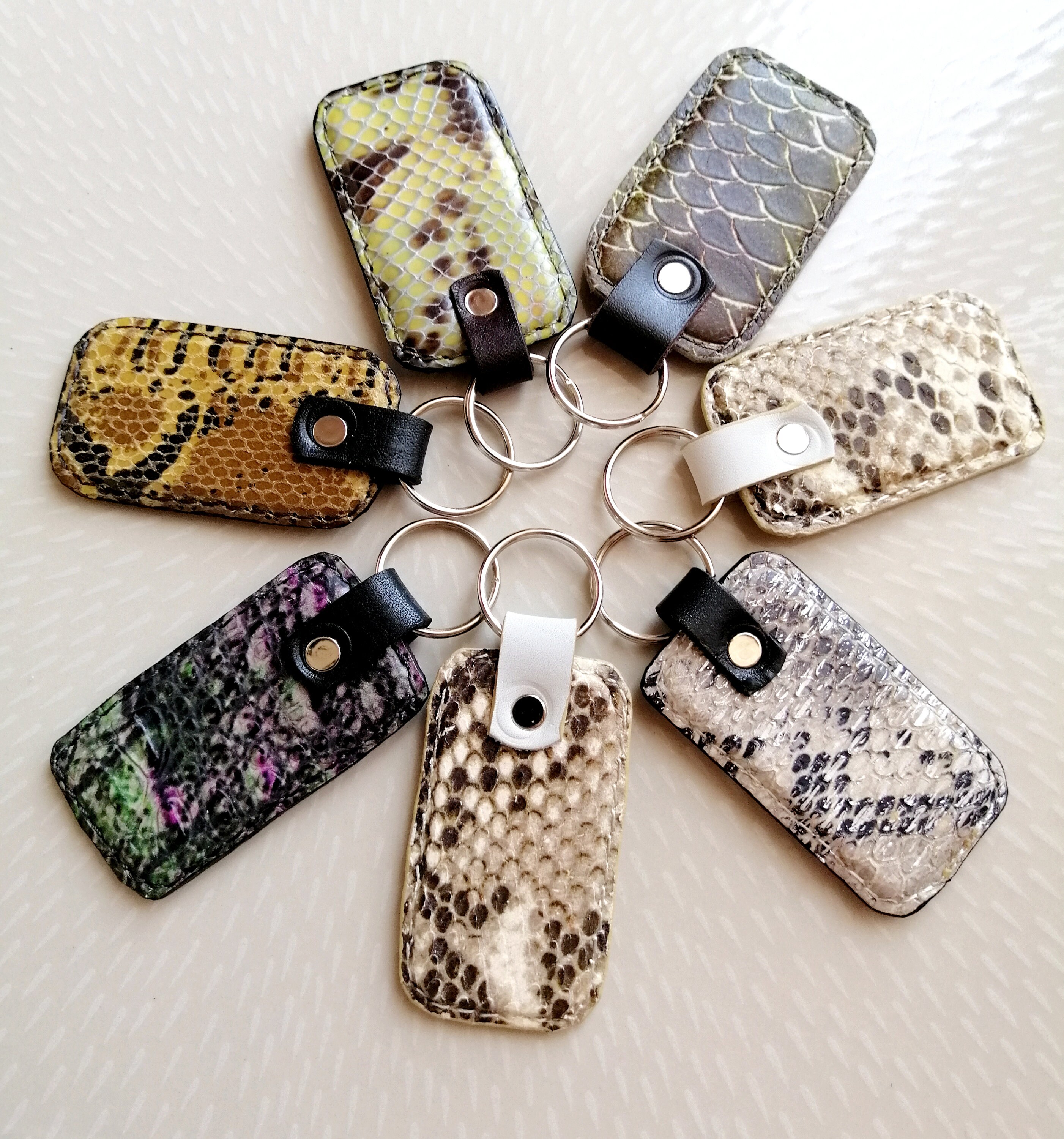 Snakeskin Keychain, Python Leather Keyring, Gift for Her, Gift for Him