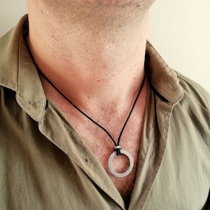 Steel Circle Pendant Necklace: Mens Geometric Jewelry