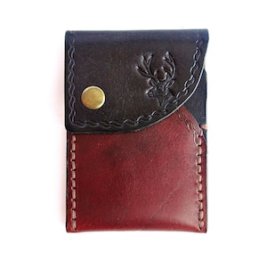 Portatarjetas cuero cabeza de ciervo, billetera bolsillo frontal, bolsa billetera cuero dos tonos, regalo ciervo, regalo navidad