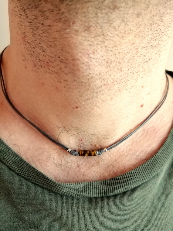Tigerauge Steinperlen Halsband fr Mnner, Perlen schnur kette,  minimalistischer Schmuck, braun Stein seil Halsband, Geschenk fr ihn -  Etsy sterreich
