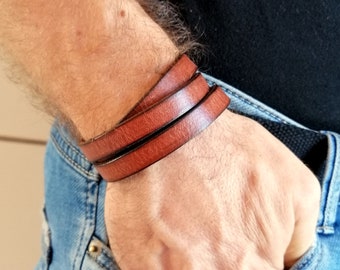 Brown Leather Bracelet for Men: Triple Wrap Wristband, Casual Style
