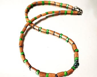 Collier bois pour homme collier perles vert brun bijoux bois cadeau pour lui collier ethnique perles bois pierre bijoux d'été