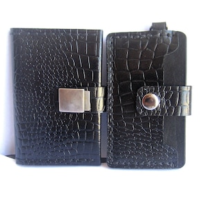 Black leather cardholder, leather wallet, small pocket wallet, leather purse, christmas gift, gift for him, gift for her, crocodile print