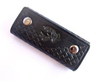 Leather key holder, key wallet, black key case, purse with hooks, gift for him for her, deer gift, christmas gift