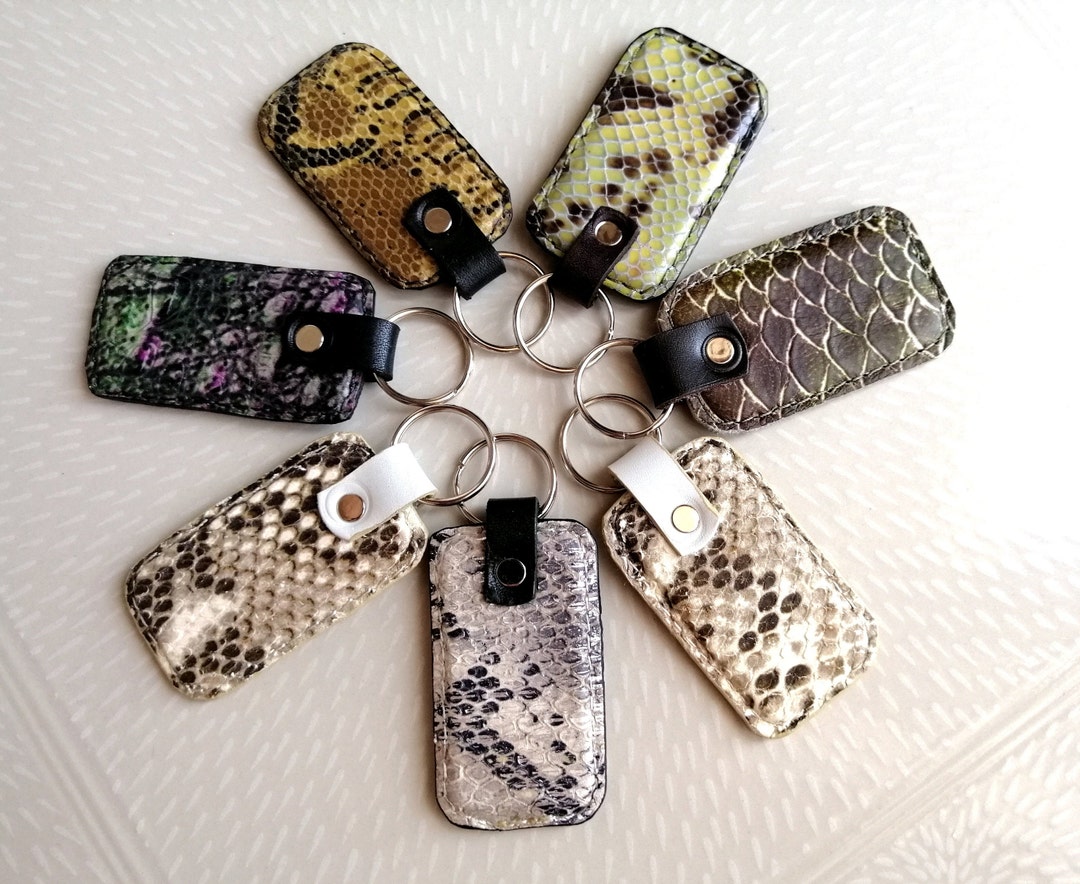 Snakeskin Keychain, Python Leather Keyring, Gift for Her, Gift for Him