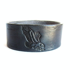 Eagle bracelet for men, gray leather wristband, adjustable leather bangle, eagle jewelry, gift for him, eagle gift