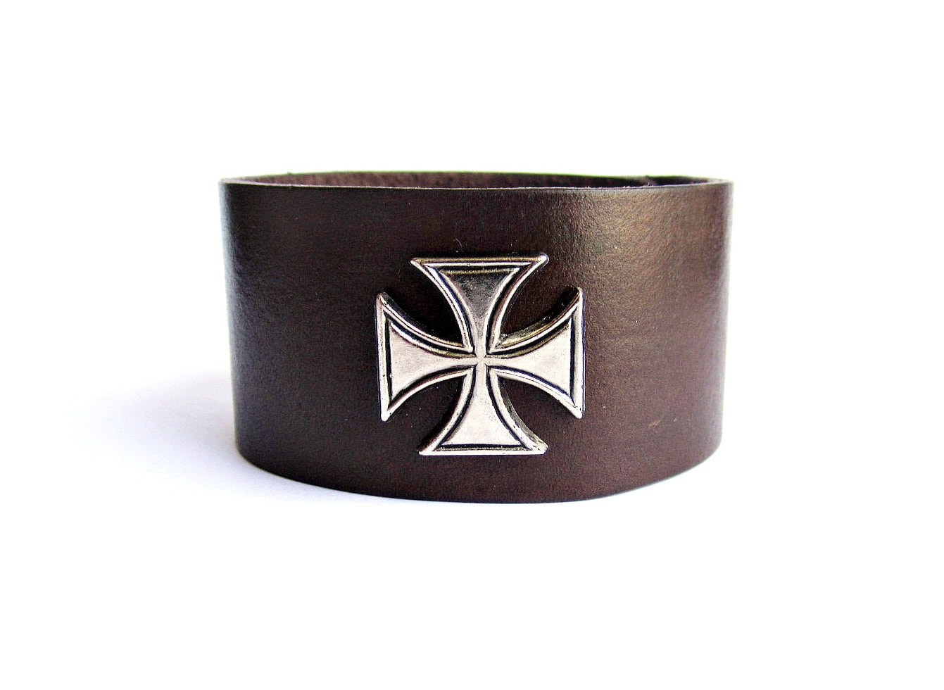 LES POULETTES Men's Leather Bracelet - Dark Brown Wide Strap With Stainless Steel Clasp - View #9