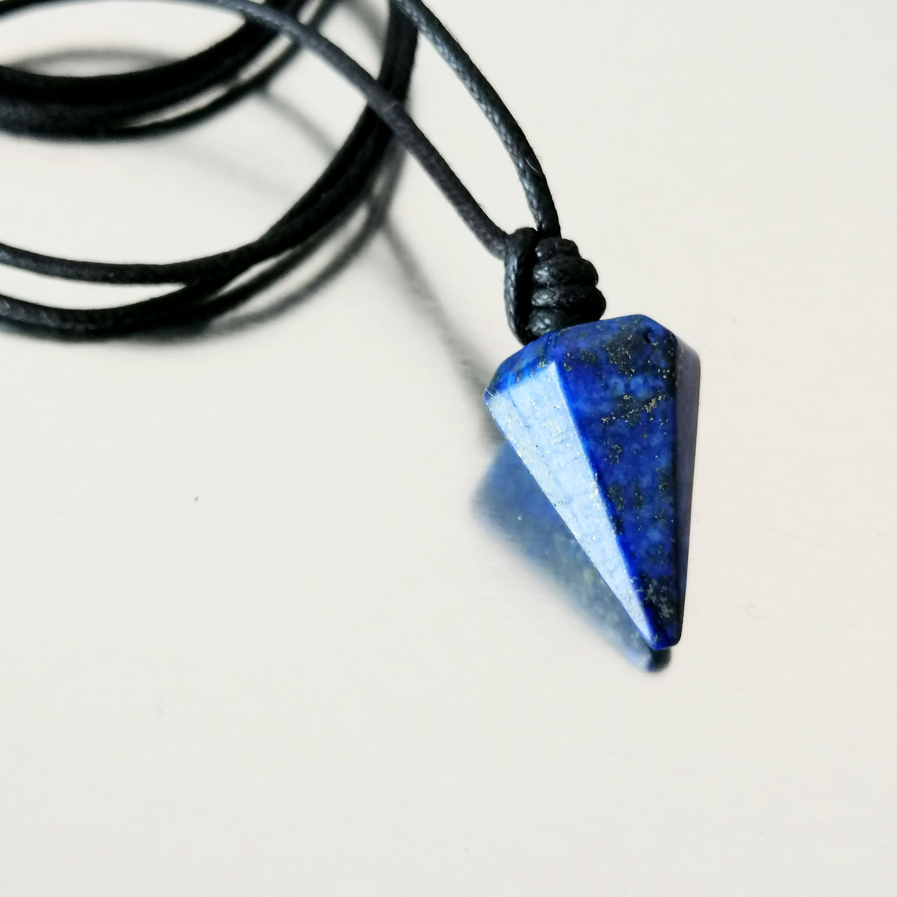 Pendentif Lapis Lazuli Pierre Naturelle Sur Cordon - Forme Poignard - Neuf Sans Emballage