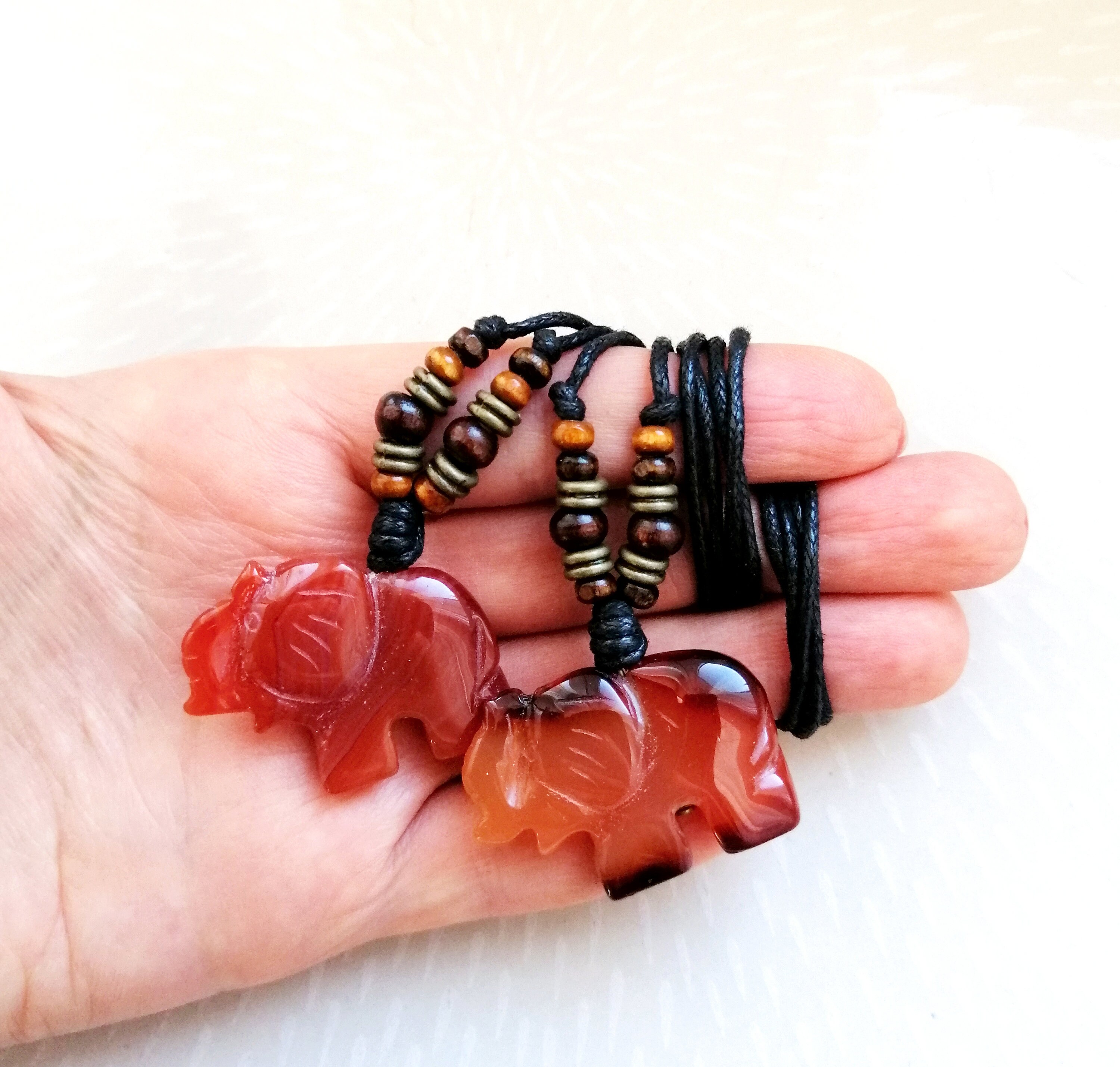 Agate Elephant Pendant Necklace: Tribal Stone Animal Jewelry