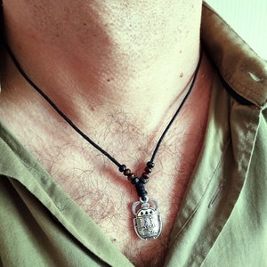 Scarab pendant necklace, scarab beetle pendant cord necklace, egyptian jewelry, gift for him, scarab rope necklace, protection jewelry