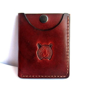 Portatarjetas cuero con tigre, billetera bolsillo frontal, estuche delgado tarjetas de crédito, regalo de tigre, bolsa de cuero