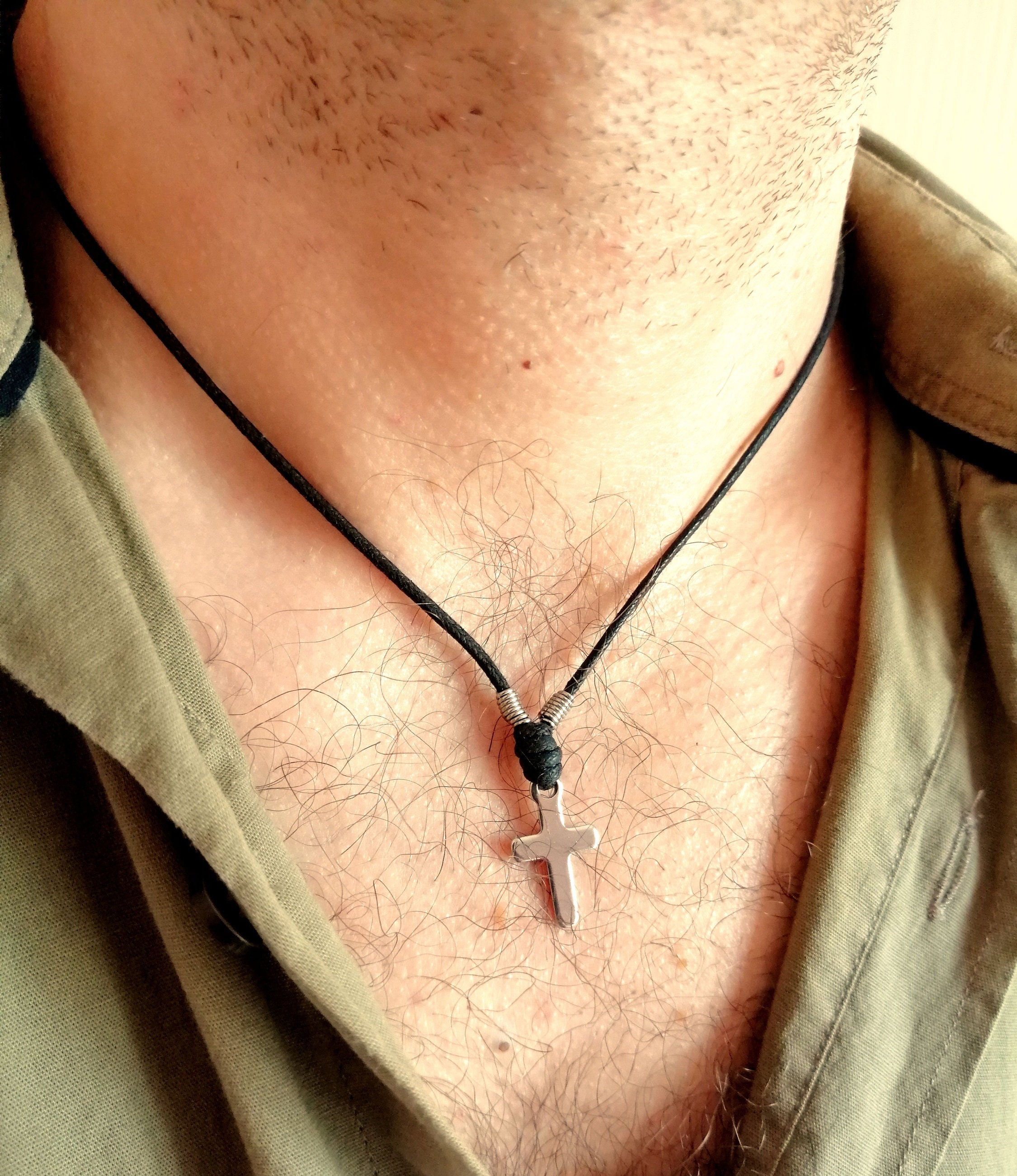 Collana Uomo Con Ciondolo Croce In Acciaio Inox - Catena 50 Cm, Regolabile, Ipoallergenica, Per Uomo E Donna