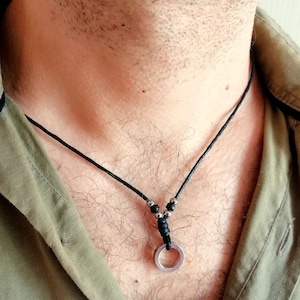 Stainless steel pendant for men, metal circle necklace, karma jewelry, silver pendant rope necklace, geometric pendant, gift for him
