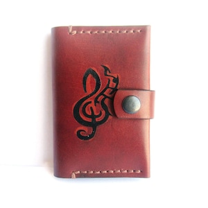 Cartera tarjeta de crédito billetera, monedero cuero, tarjetero, nota musical, organizador estuche cuero marrón, regalo musical