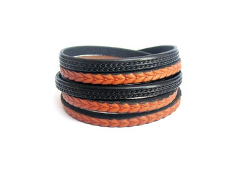Multi strand leather bracelet, leather wrap bangle, mens cuff bracelet, wrap black brown bracelet, gift for him