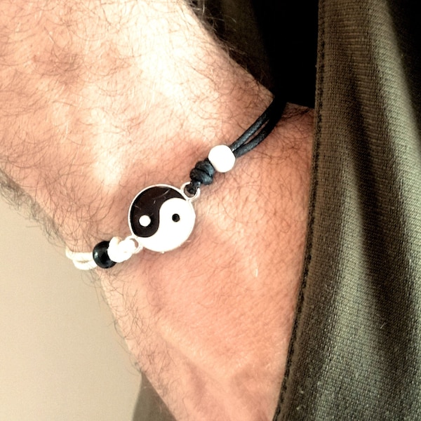 Bracelet Yin Yang pour homme, bracelet blanc noir, bracelet cordon coton, cadeau pour lui, bijoux yoga, bracelet unisexe yin yang