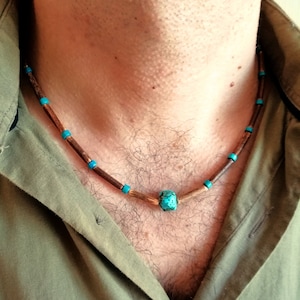Coconut Bead Necklace for Men: Turquoise Stone Boho Choker