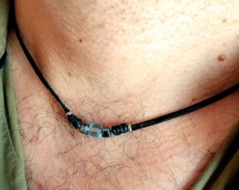 Blue Topaz Necklace Cord Choker Gemstone Jewelry Gift