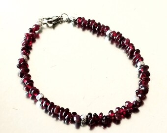 Brazalete piedra granate roja natural, pulsera piedras preciosas acero inoxidable hombre, regalo para él, regalo joyería unisex