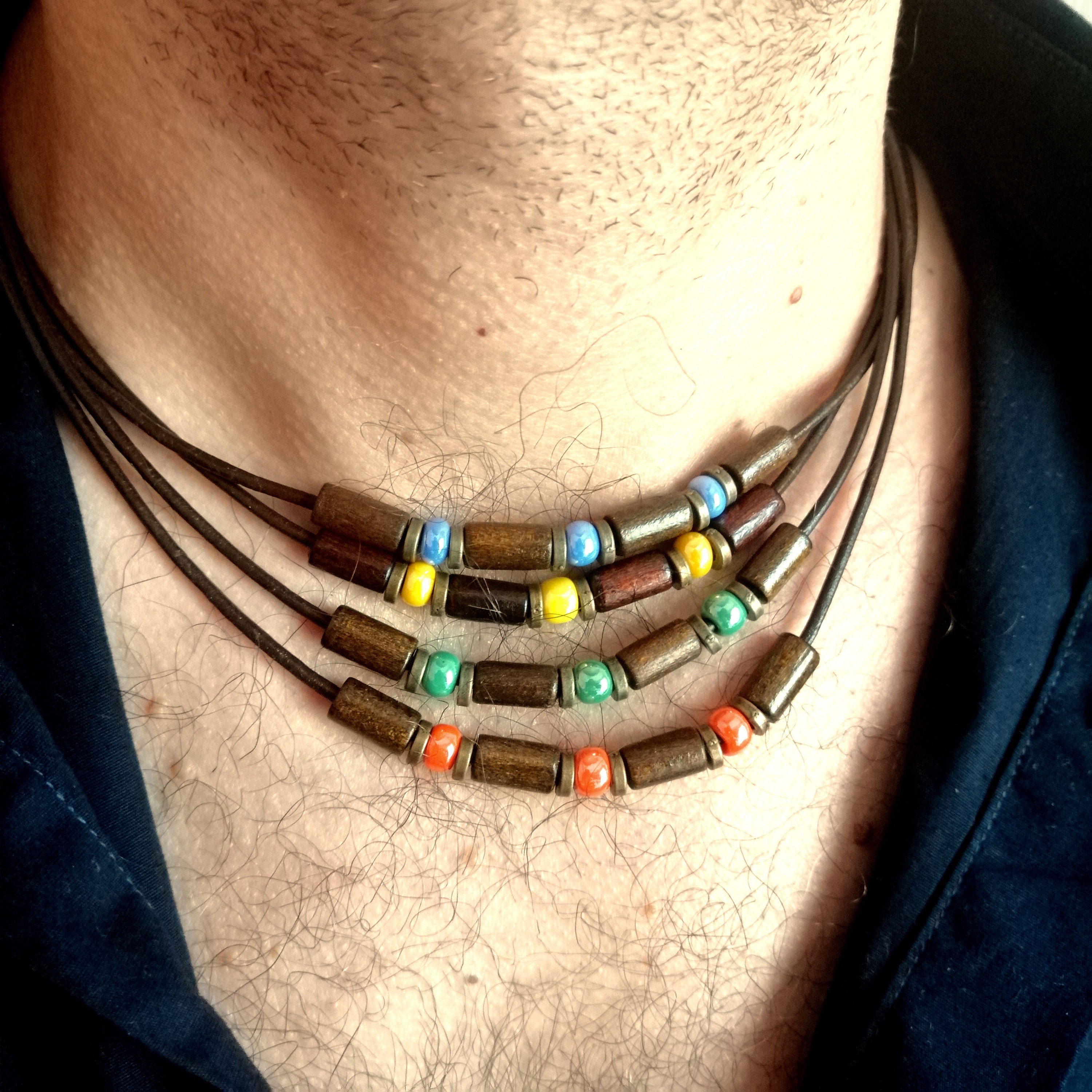 ネックレス・チョーカー BASSCLEF Men's Choker Necklace Surgical Steel Black Beads Amazon.com: Men's Tribal Choker, Short Black Leather and