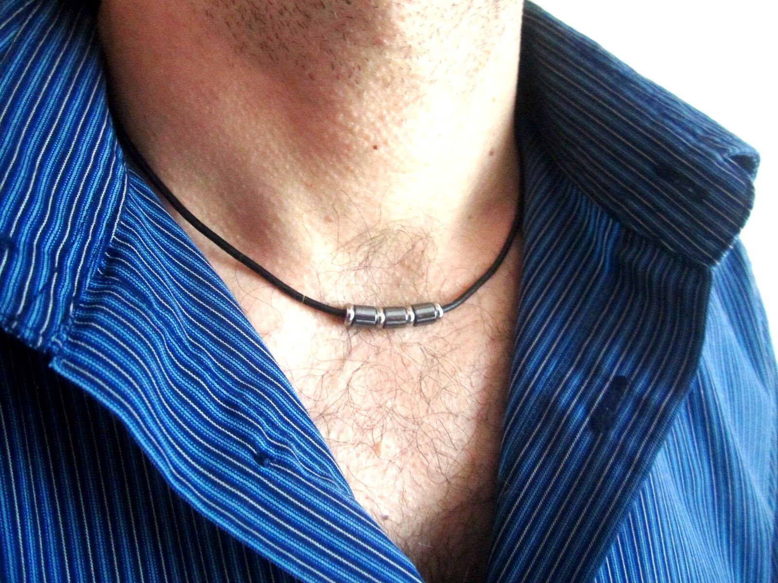 Black Hematite Beaded Rope Choker for Men Stainless Steel Etsy