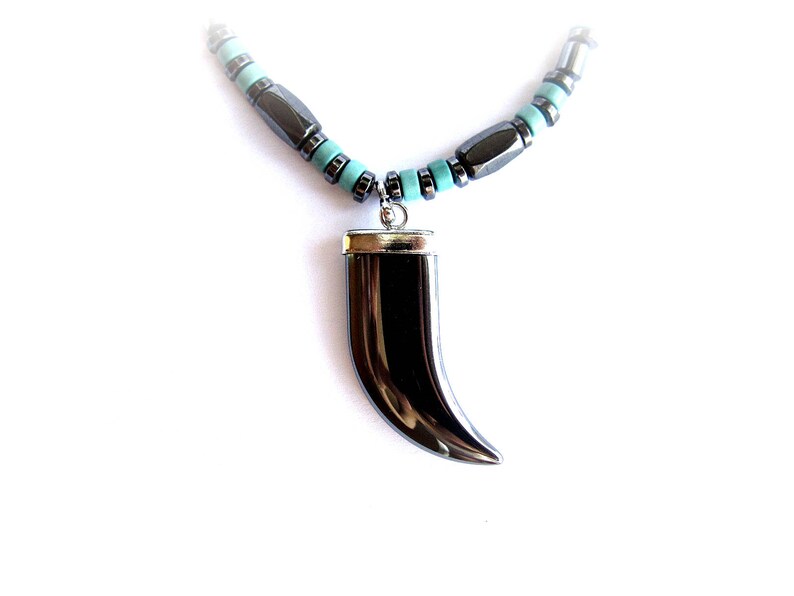 Fang Pendant Necklace for Men Black Hematite Turquoise Etsy