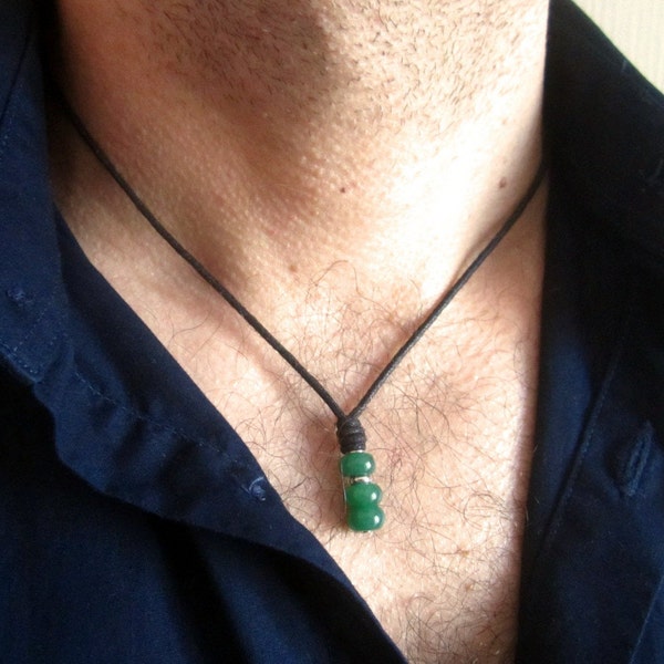 Colgante aventurina hombre, collar cordón piedra verde, joyería minimalista, collar cuerda piedra, regalo para él