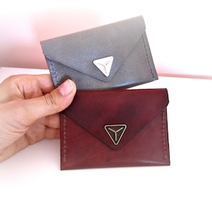 Porte cartes cuir enveloppe, organiseur cartes visite, portefeuille cuir, gris, marron, cadeau en cuir pour lui pour elle