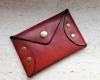Brown leather wallet, card holder, change pocket wallet, leather credit card case, unisex leather gift
