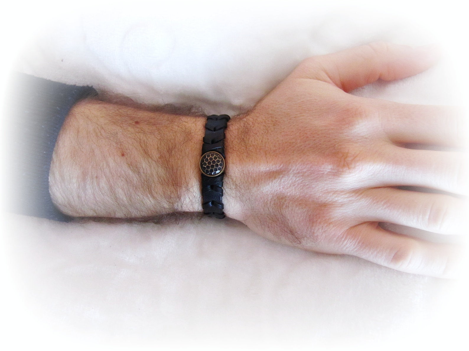 Men's Braided Leather Bracelet - Genuine Leather, Black, Handmade Wristband With Clasp (Unisex)