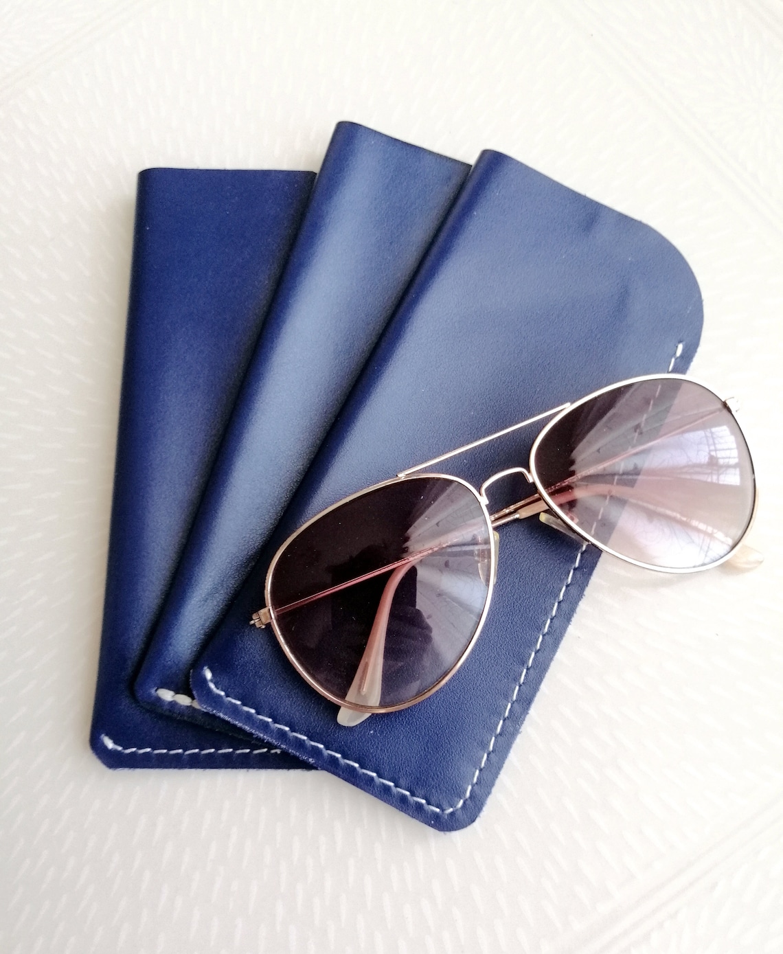 Eyeglass Case Leather Glasses Sleeve Blue Glasses Case Etsy UK