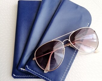 Funda anteojos cuero, funda anteojos azul, estuche anteojos de sol, regalo unisex, estuche cuero azul, regalo de cuero