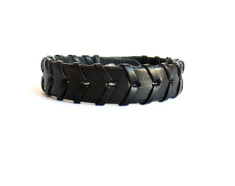 Black leather braided bracelet for men, leather wristband, geometric bangle, gift for him, casual bracelet leather