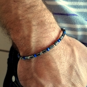 Lapis Lazuli Bracelet for Men: Hematite Stone Beaded Jewelry