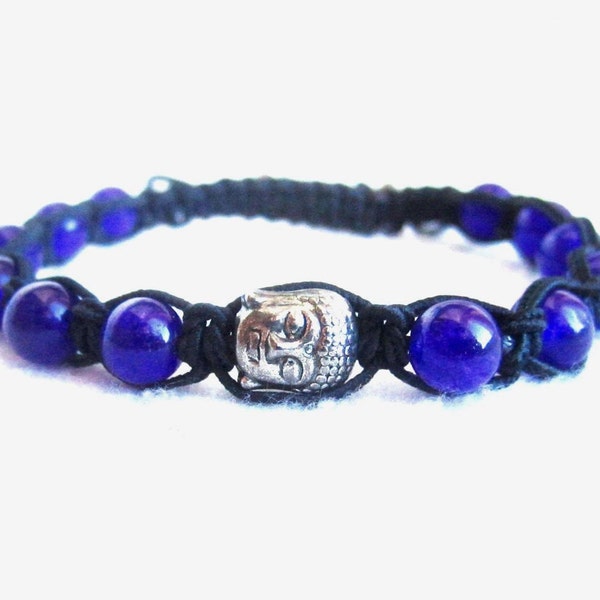 Bracelet Bouddha pour homme, bracelet shamballa perlé violet, bijoux tibétains, cadeau bouddhiste, bracelet yoga, cadeau pour lui