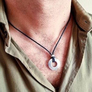 Steel Circle Pendant Necklace: Geometric Mens Jewelry