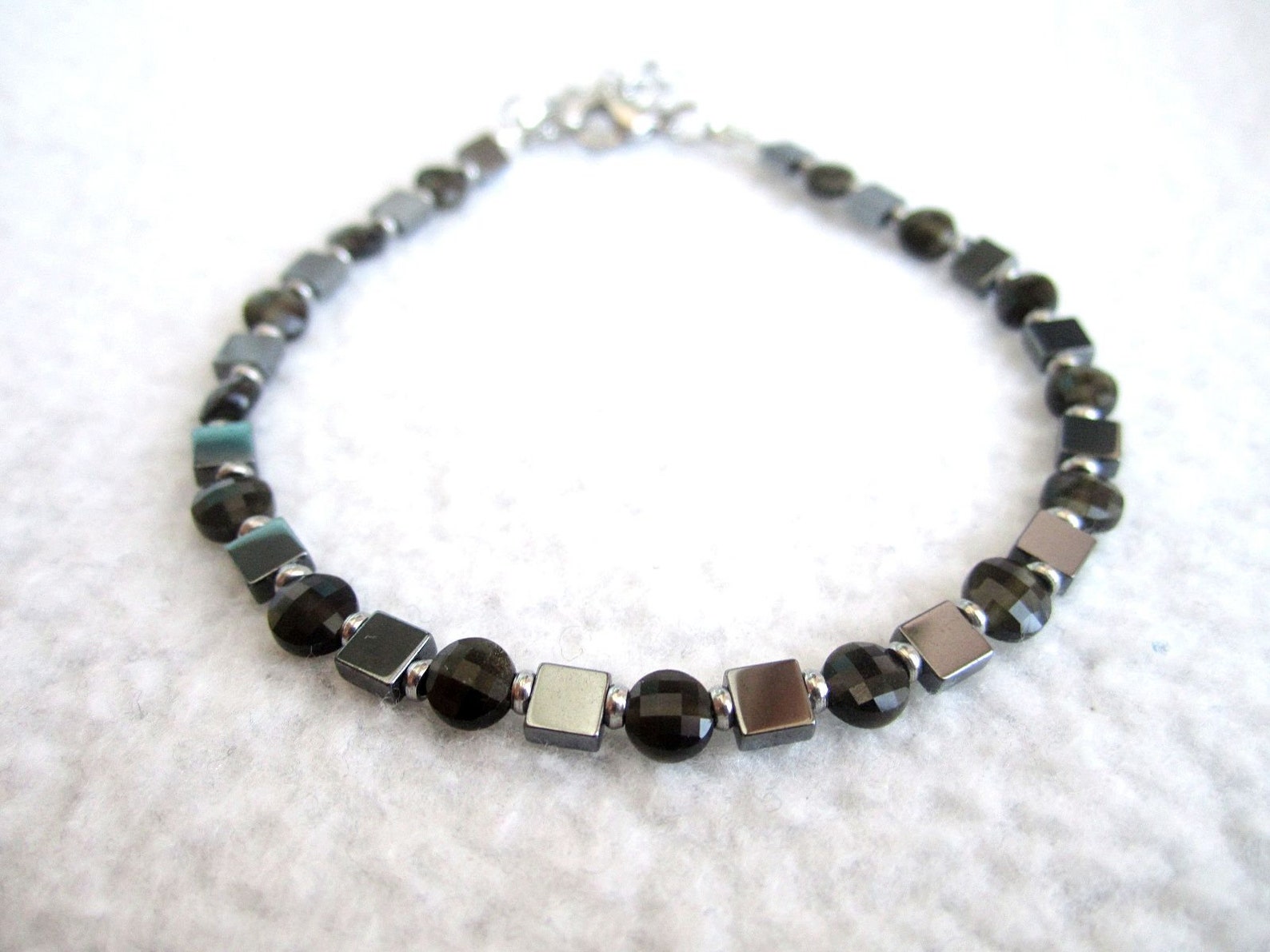 Bracciale In Ossidiana Con Perline Nere Da Donna E Uomo, 6 Mm, In