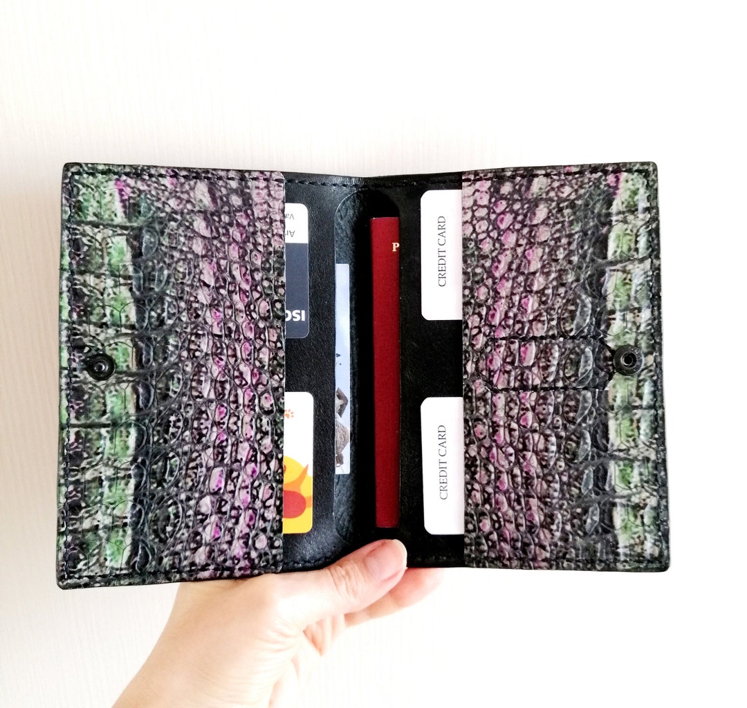 Passport Holder Leather, Crocodile Print, Leather Travel Wallet