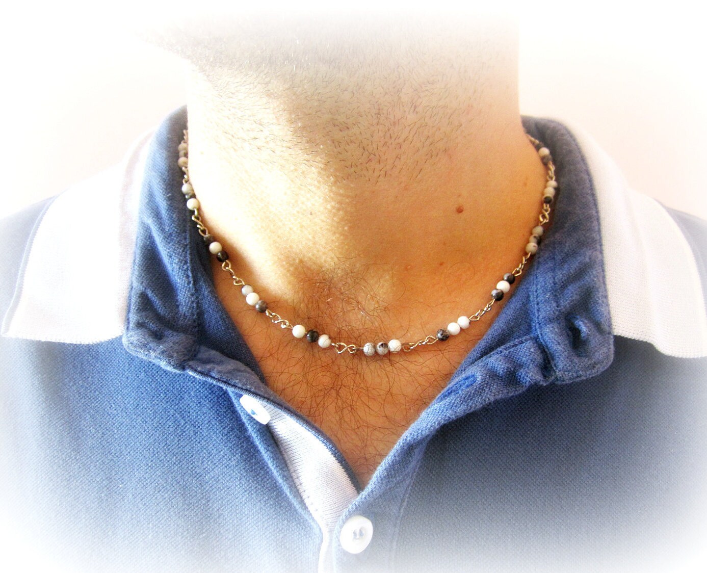 Beaded choker for men black white stones necklace jasper and Etsy