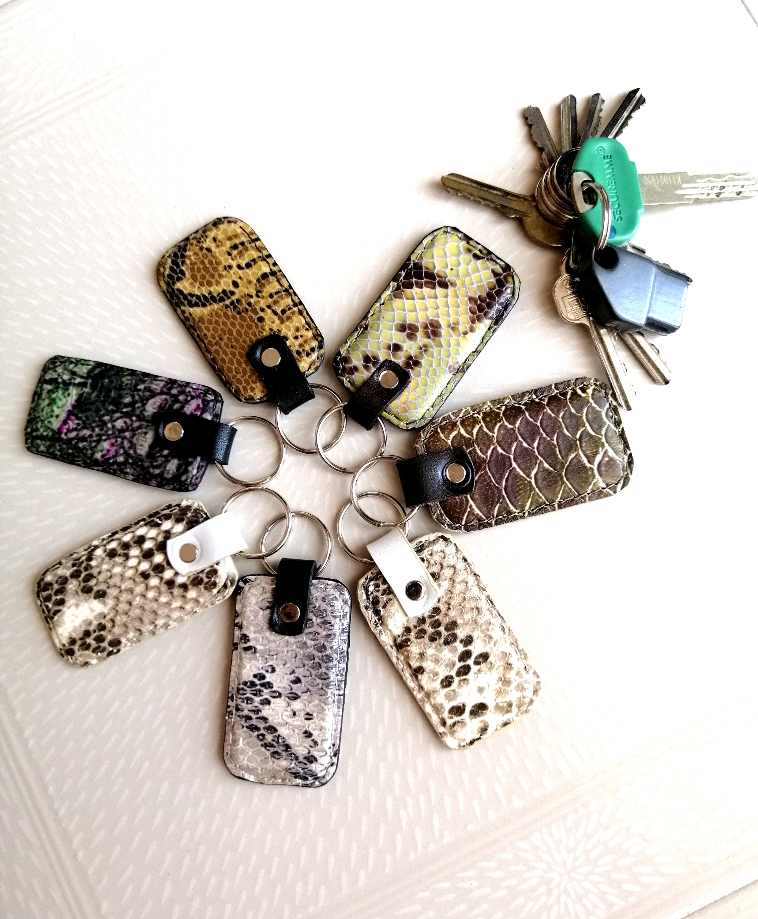 Snakeskin Keychain, Python Leather Keyring, Gift for Her, Gift for Him
