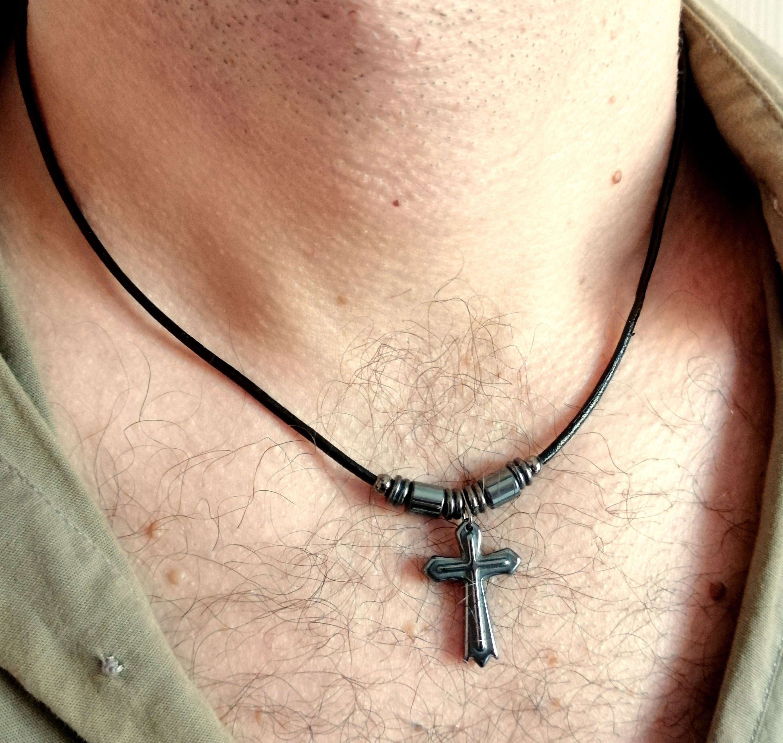 Hematite Cross Necklace for Men Black 