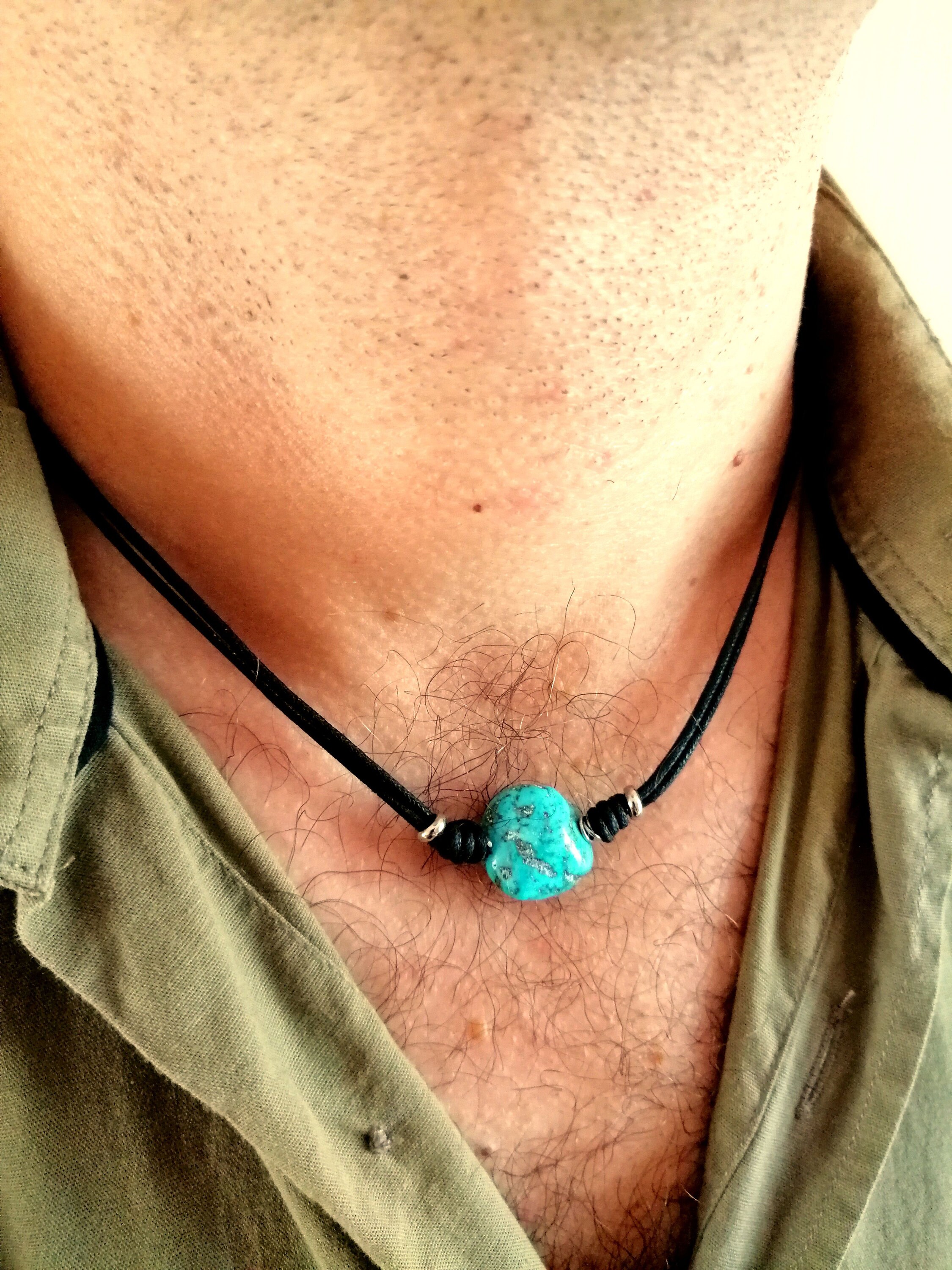 Turquoise Stone Necklace: Unisex Cotton Cord Surf Choker - Etsy Canada