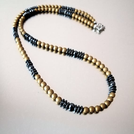 Hematite Beaded Necklace Black Bronze 
