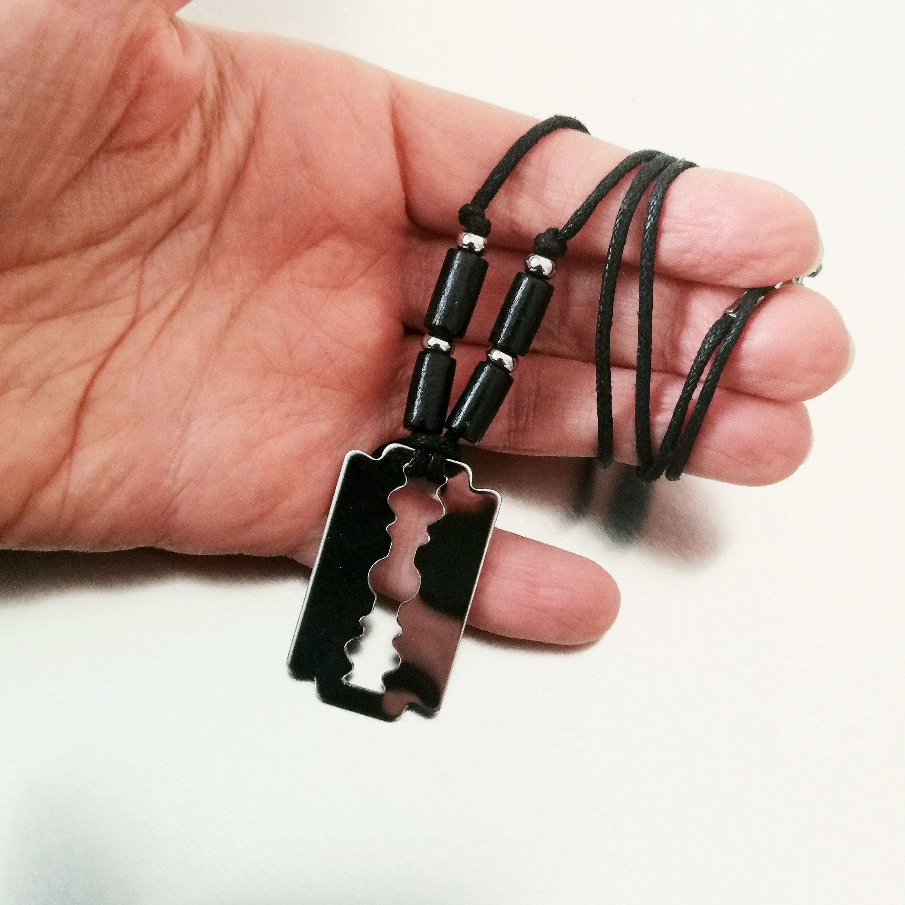 Stainless Steel Razor Blade Pendant Necklace: Brutalist Men's Jewelry
