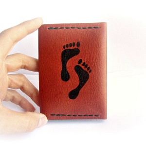 Cartera bolsillo cuero, regalo huellas, monedero cuero, tarjetero, naranja negro, billetera a presión, regalo de cuero